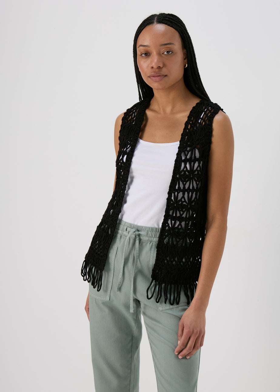 Black Fringe Hem Waistcoat