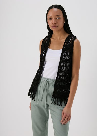 Black Fringe Hem Waistcoat