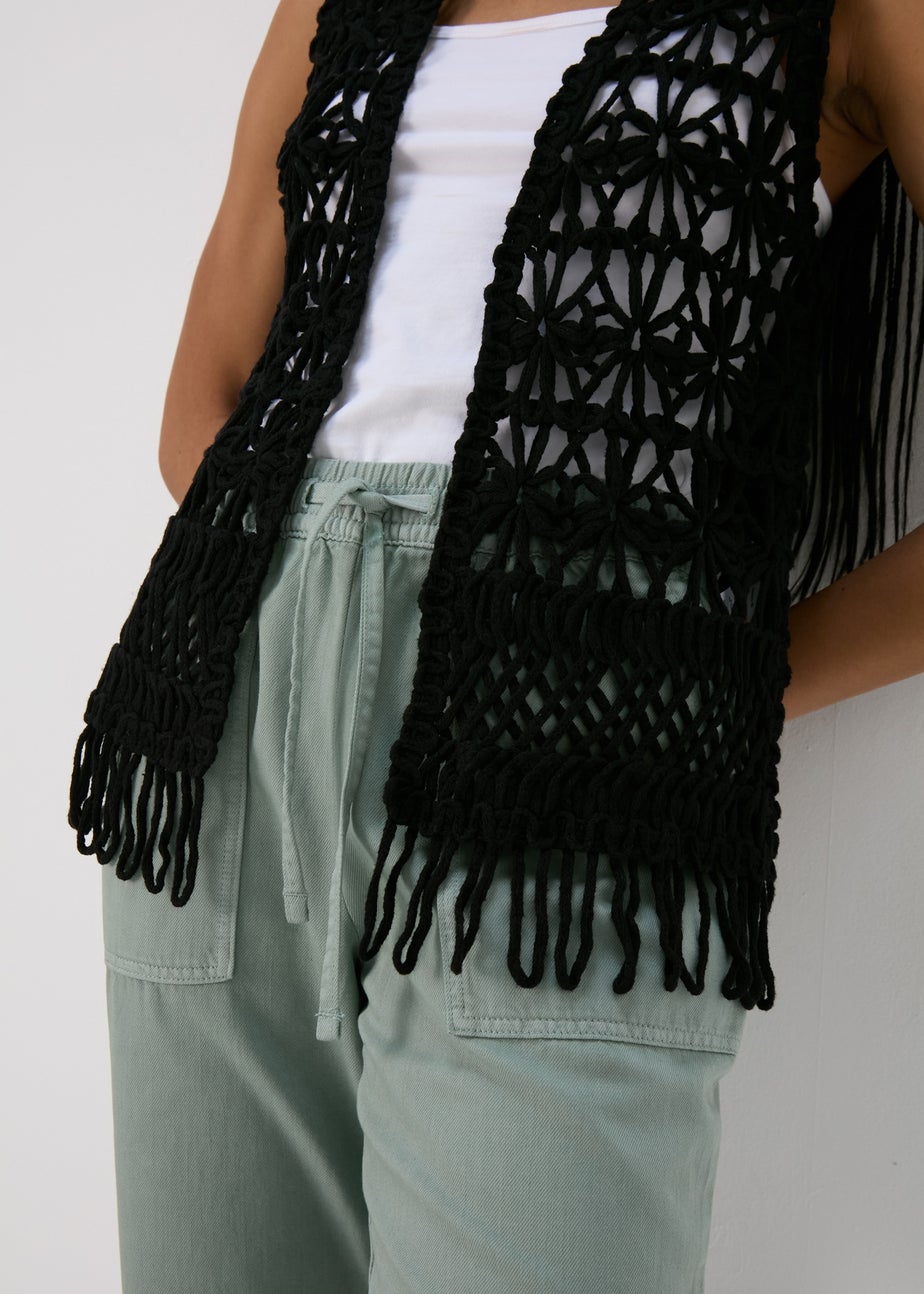 Black Fringe Hem Waistcoat