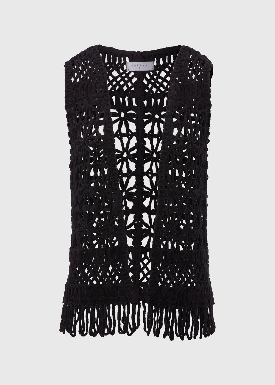 Black Fringe Hem Waistcoat
