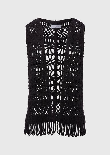 Black Fringe Hem Waistcoat