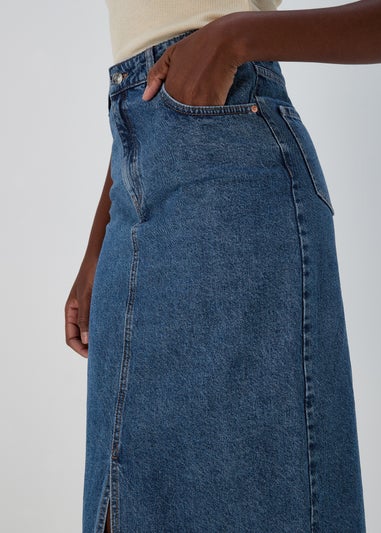Mid Wash Denim Midi Skirt