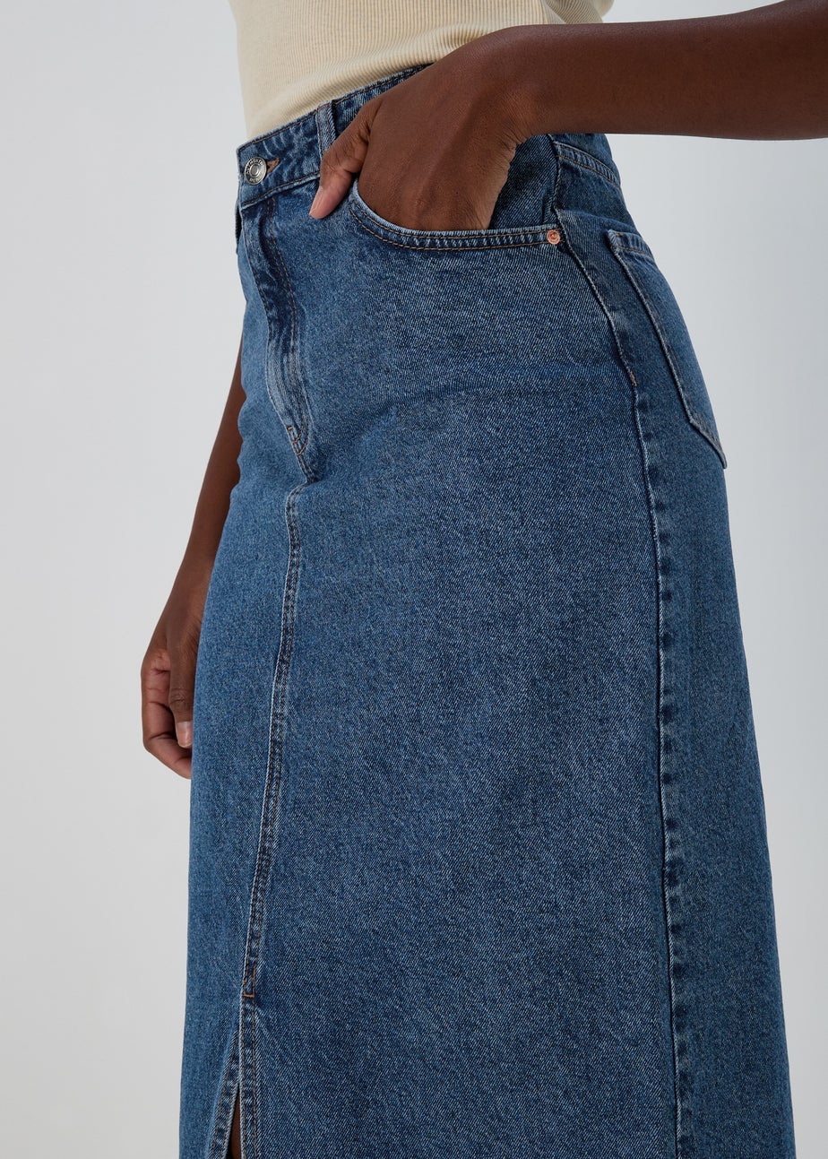 Mid Wash Denim Midi Skirt