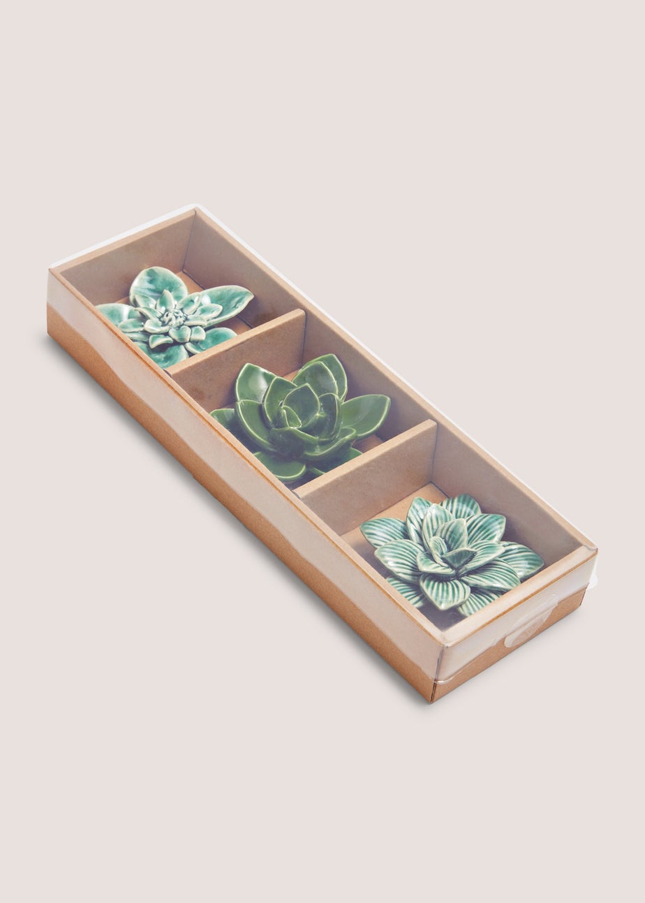 3 Pack Green Flower Ornaments (8cm x 8cm x 3cm)