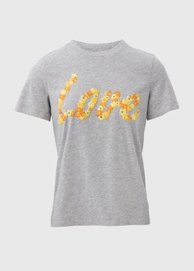 Grey Marl Love Slogan T-Shirt