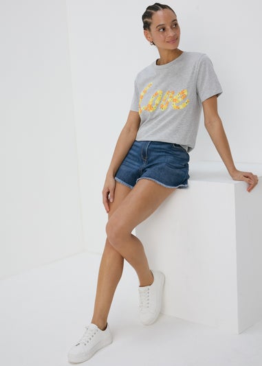 Grey Marl Love Slogan T-Shirt