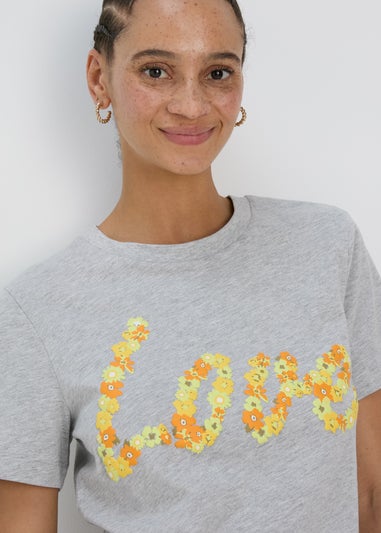 Grey Marl Love Slogan T-Shirt