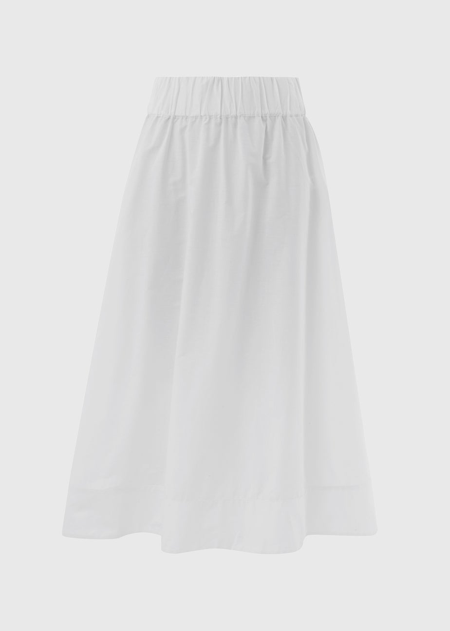 White Solid Poplin Midi Skirt