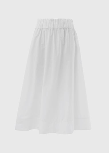 White Solid Poplin Midi Skirt