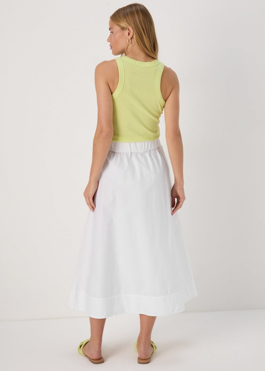 White Solid Poplin Midi Skirt