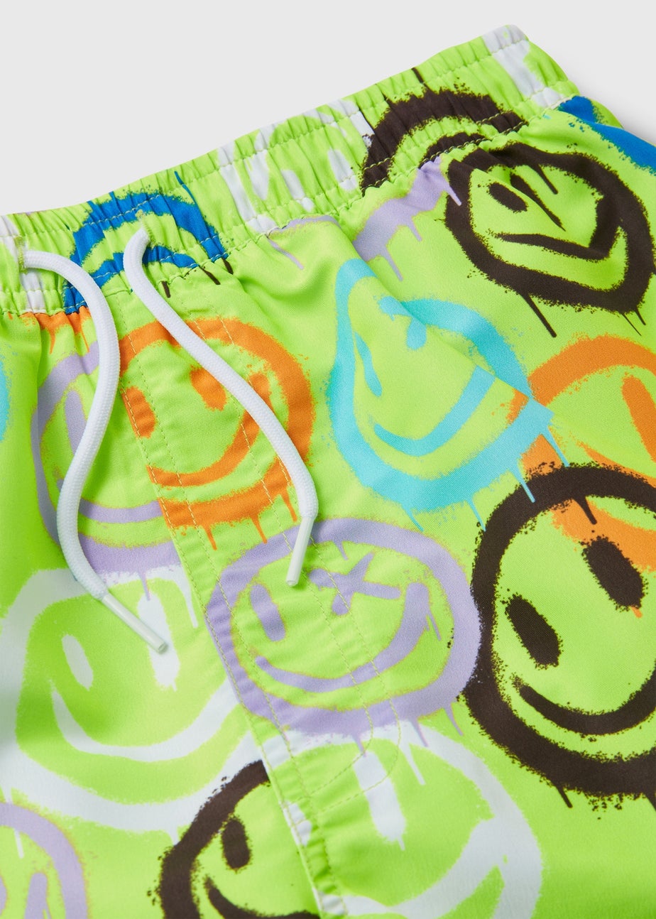 Boys Green Smiley Graffiti Swim Shorts (6-11yrs)