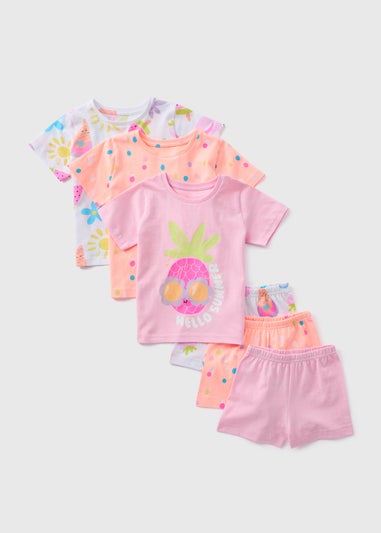 Girls 3 Pack Multicolour Summer Pyjama Sets (9mths-5yrs)