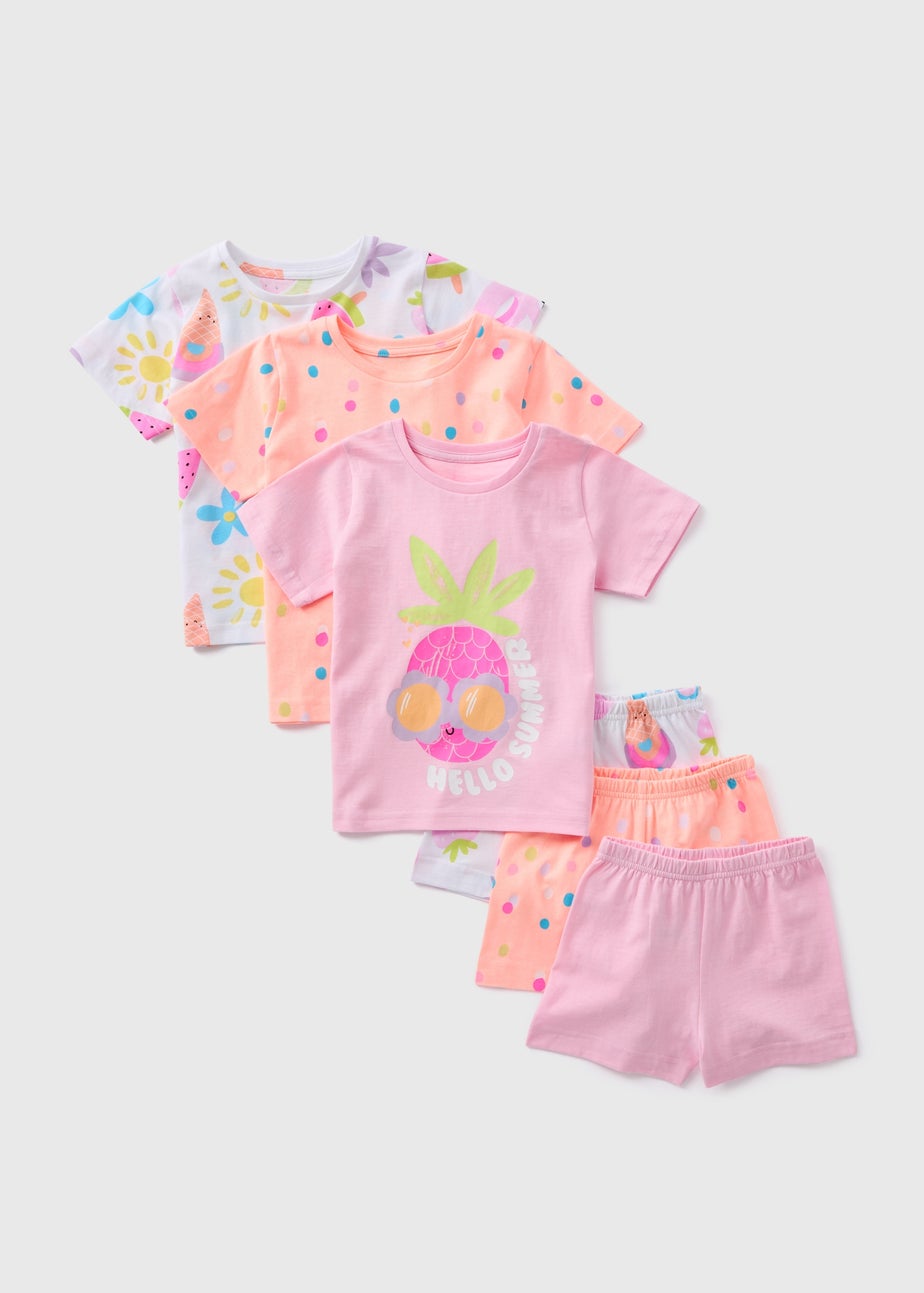 Girls 3 Pack Multicolour Summer Pyjama Sets (9mths-5yrs)