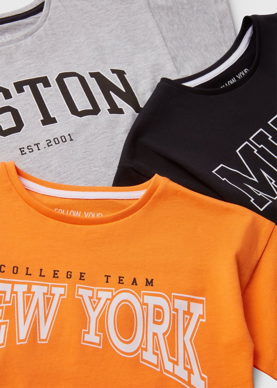 Girls 3 Pack Orange Collegiate Pyjama Sets (4-13yrs)