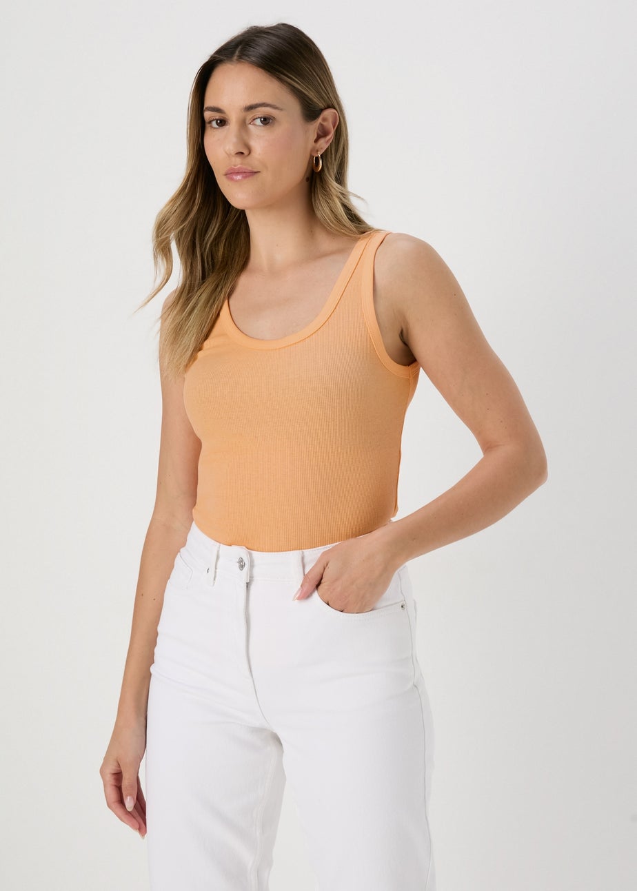Peach Scoop Neck Ribbed Jersey Vest
