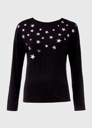 Black Star Foil Print Top