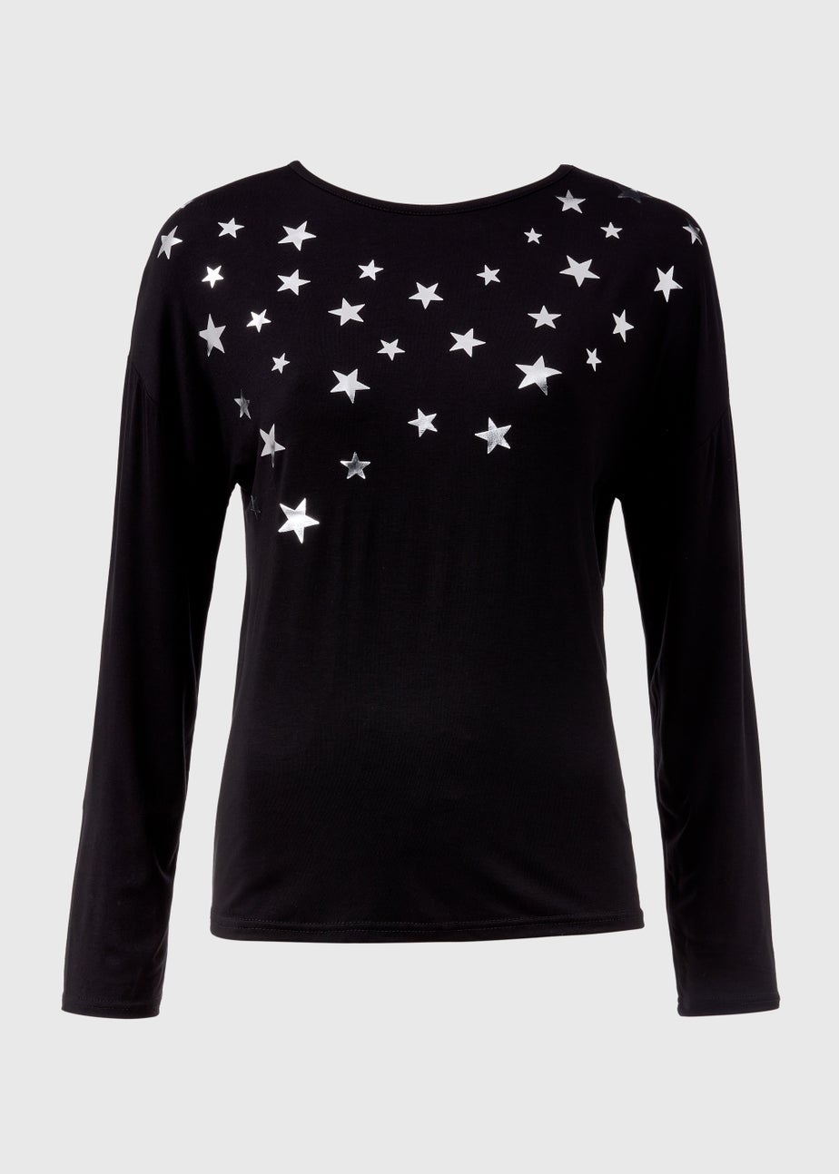 Black Star Foil Print Top