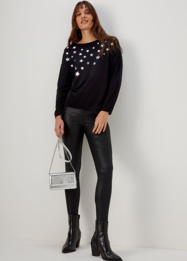 Black Star Foil Print Top