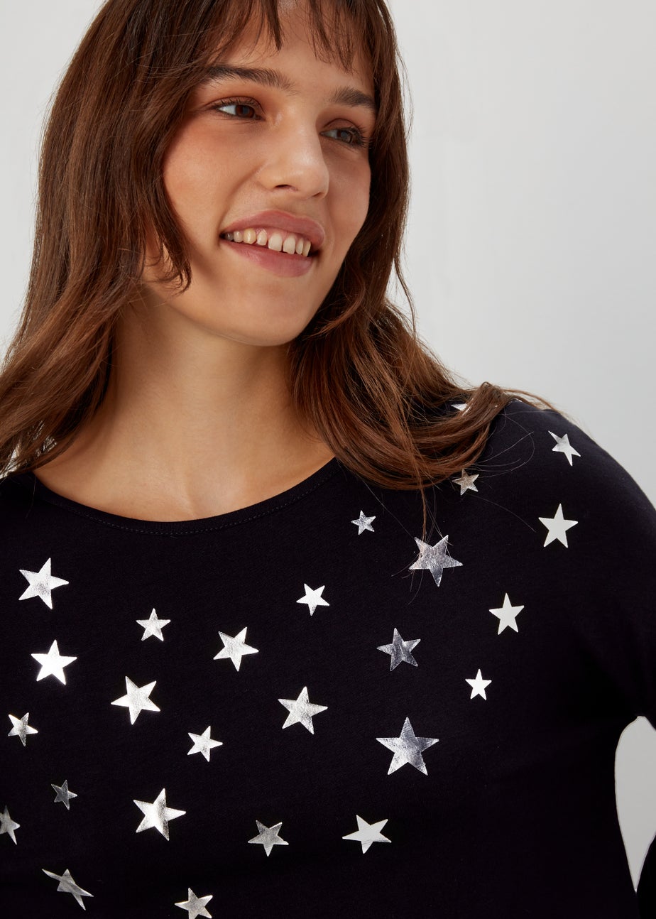 Black Star Foil Print Top