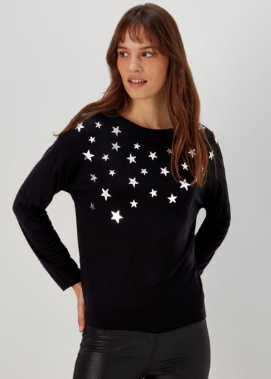 Black Star Foil Print Top