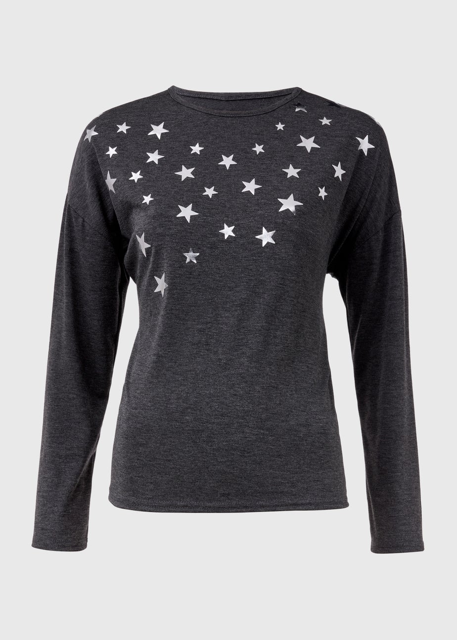 Grey Star Foil Print Top