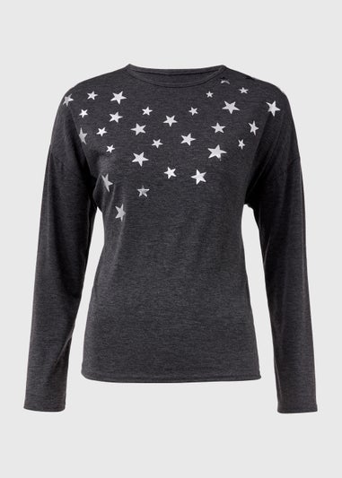 Grey Star Foil Print Top