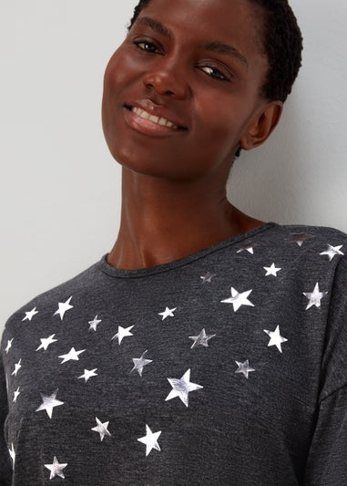 Grey Star Foil Print Top