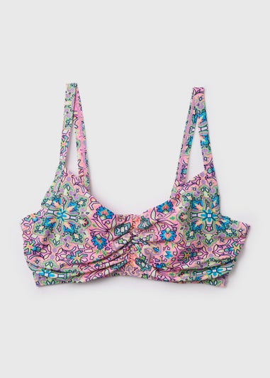 Pink Mosaic Ruched Bikini Top