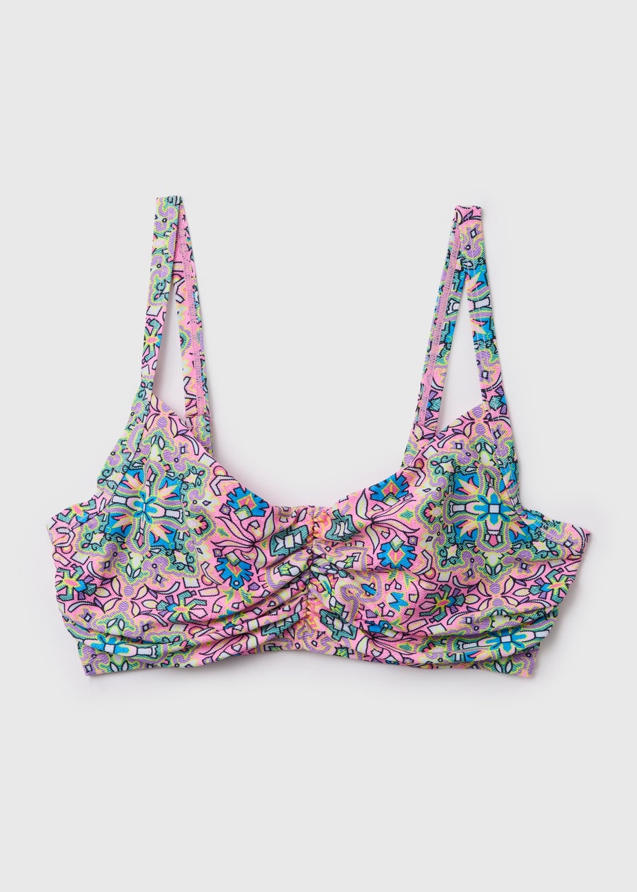 Pink Mosaic Ruched Bikini Top