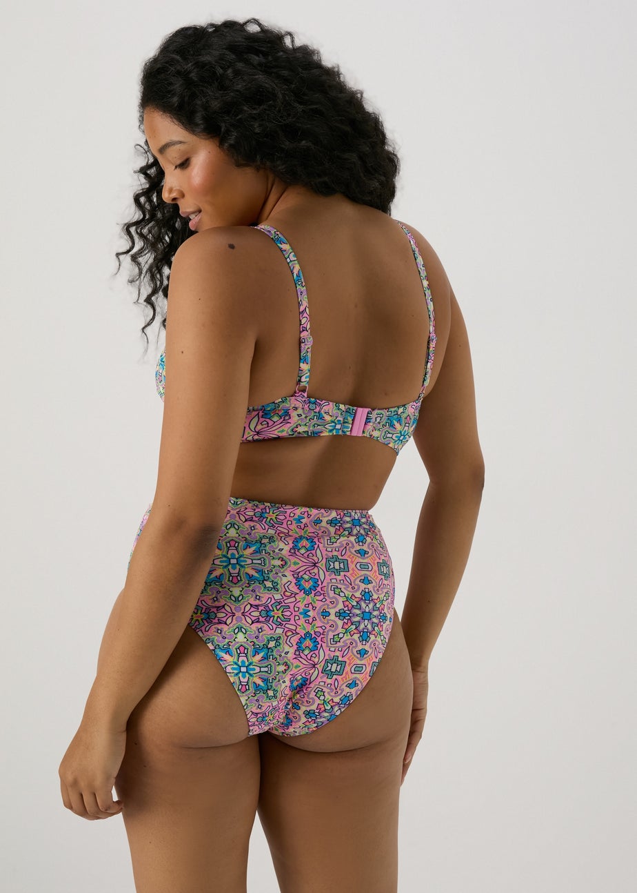 Pink Mosaic Ruched Bikini Top