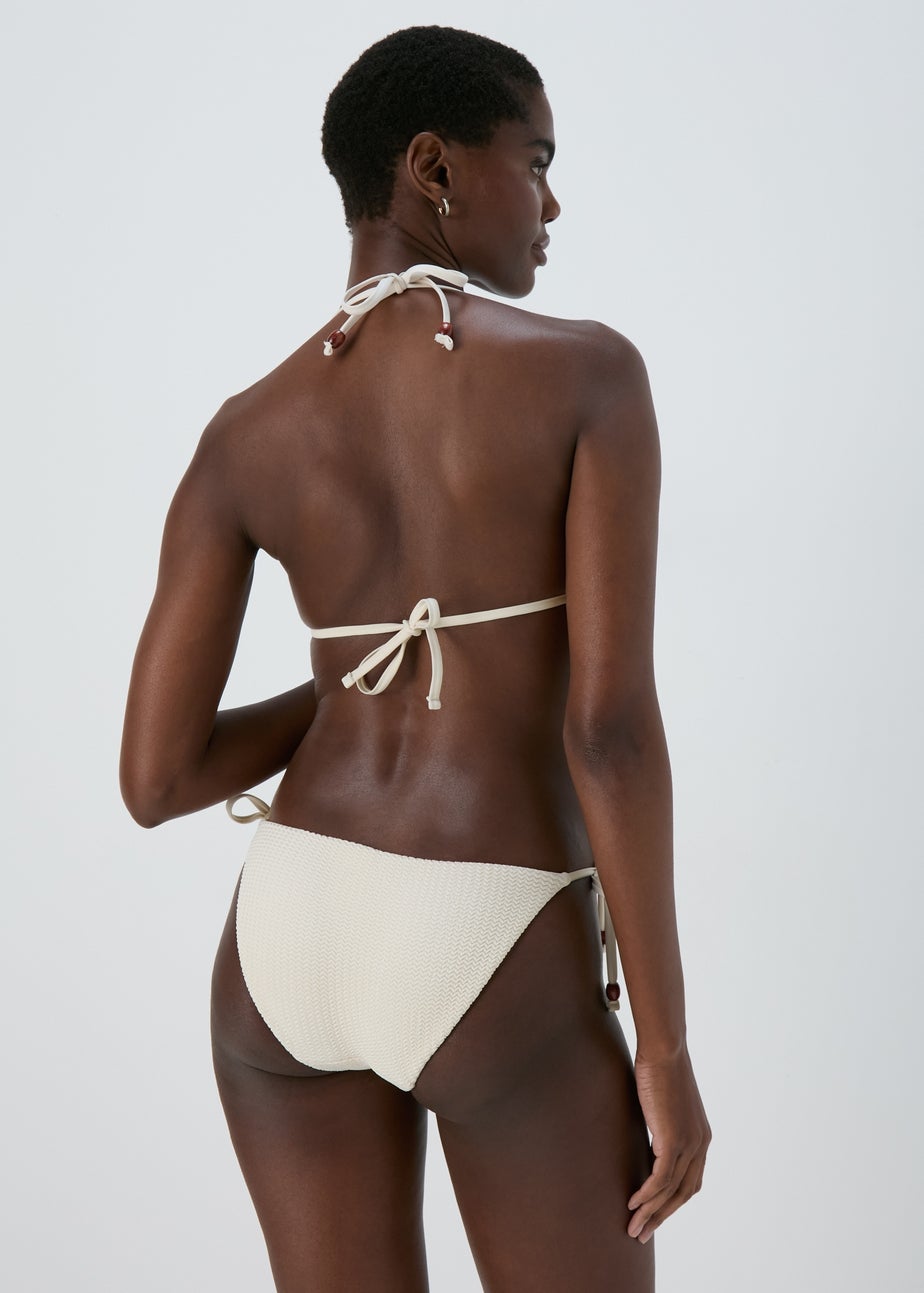 Cream Crochet Textured Triangle Bikini Top