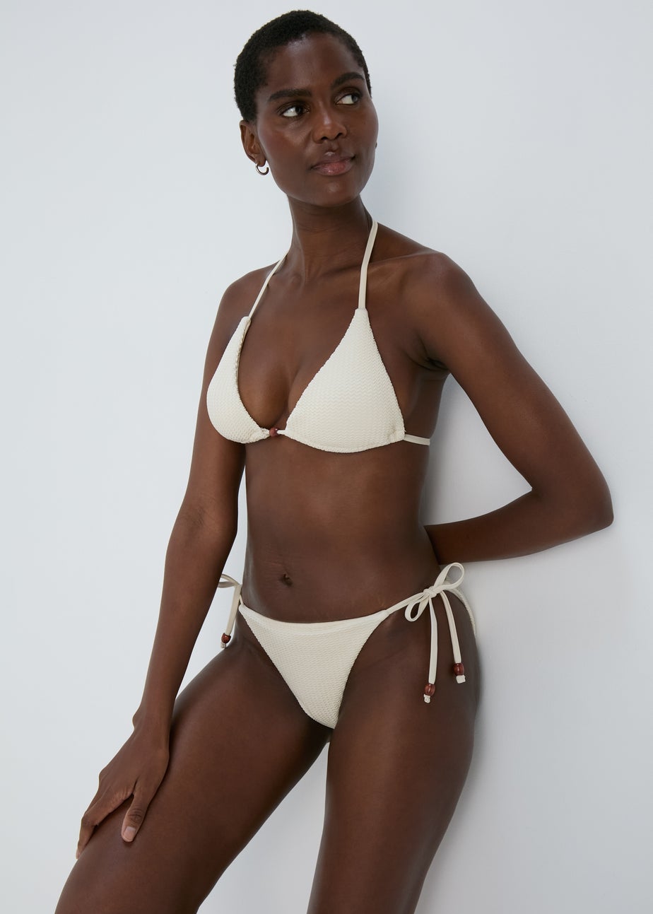 Cream Crochet Textured Triangle Bikini Top
