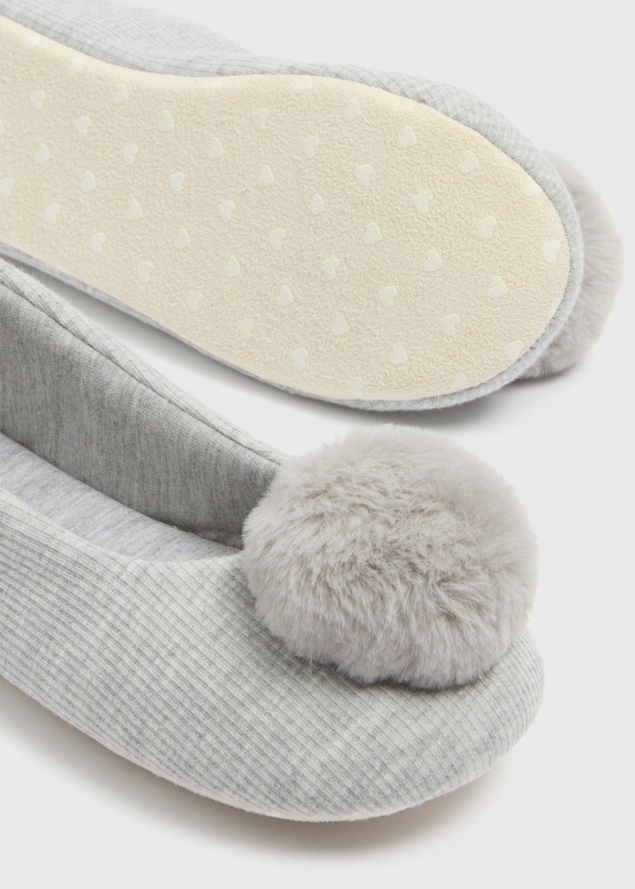Grey Pom Knit Ballet Slippers