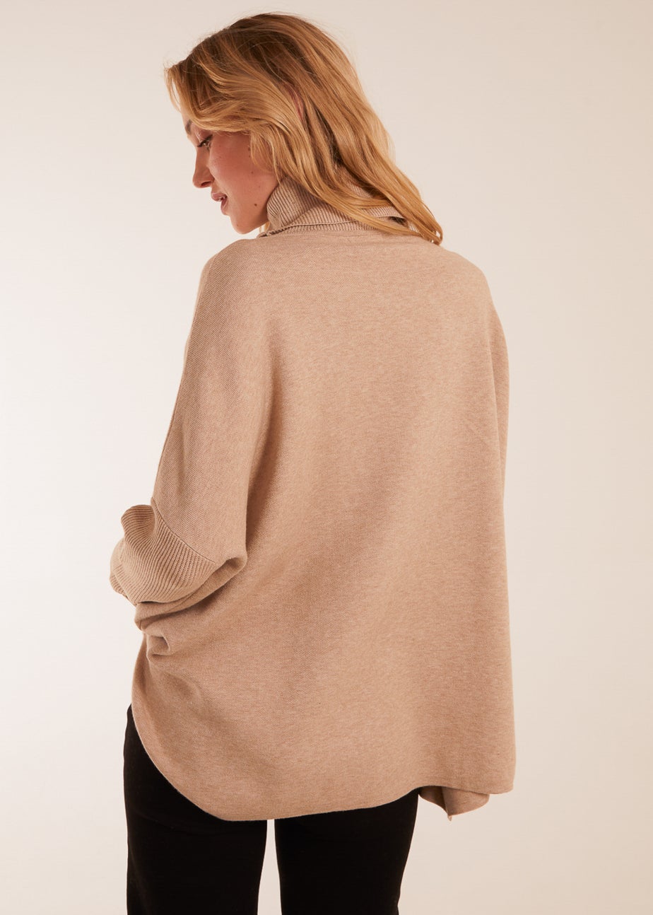 Blue Vanilla Beige High Neck Boxy Jumper