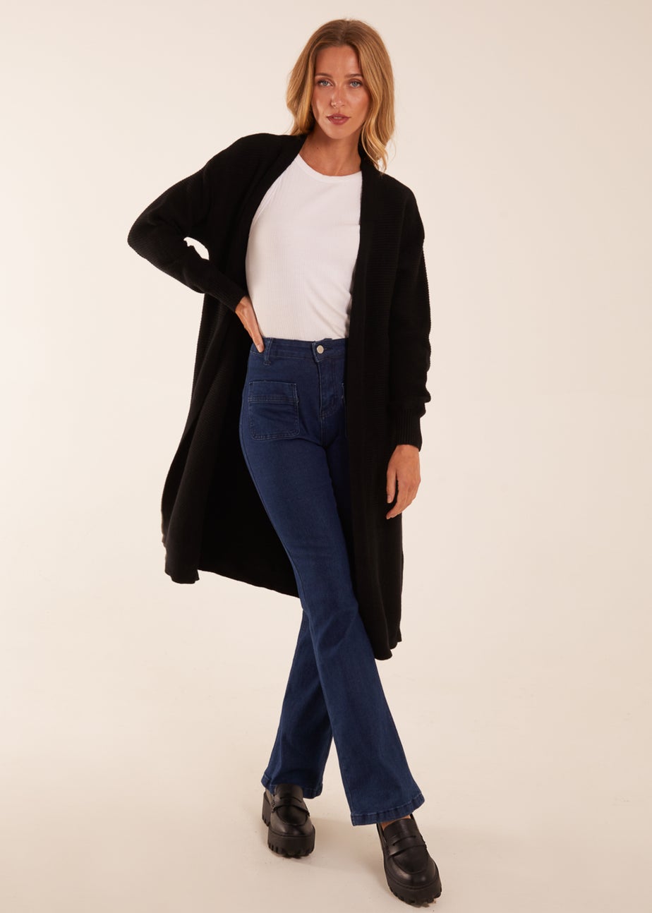 Blue Vanilla Black Ribbed Throw On Cardigan