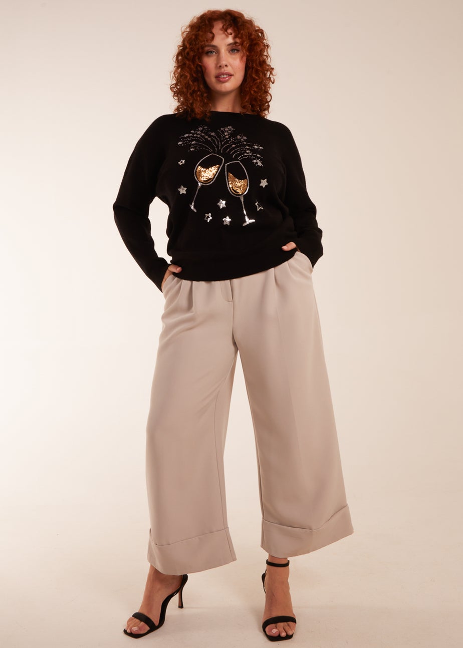 Blue Vanilla Black Curve Festive Christmas Glasses Sequin Jumper