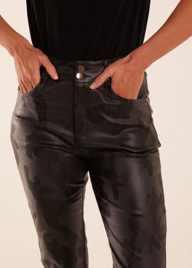 Blue Vanilla Black Camouflage PU Leather Skinny Jean