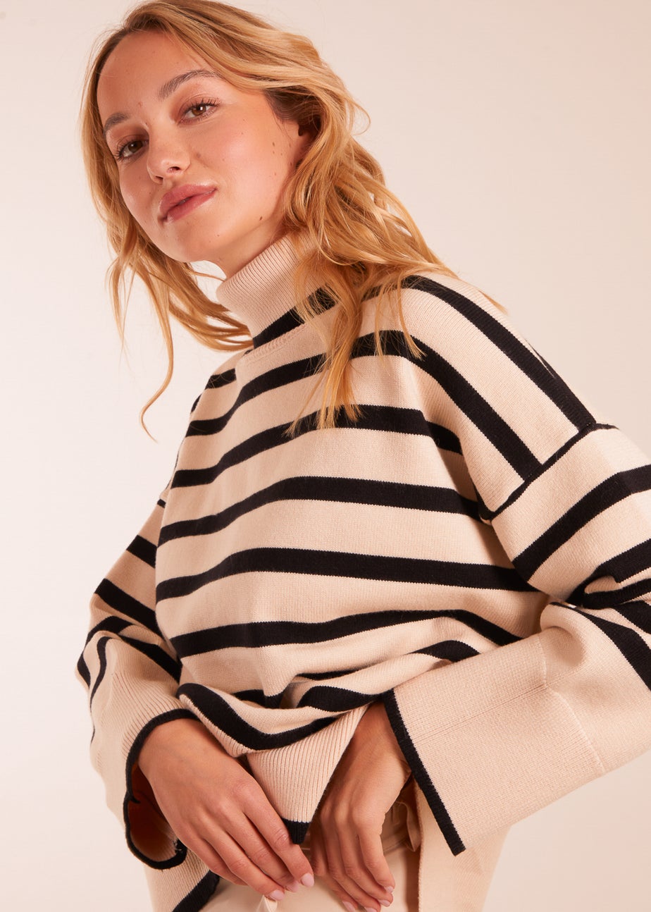 Blue Vanilla Stone Wide Stripe Roll Neck Jumper