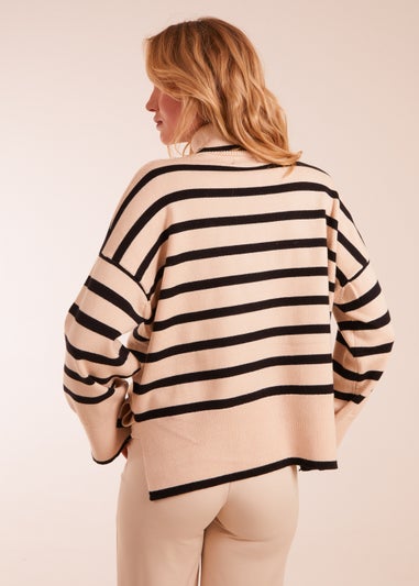 Blue Vanilla Stone Wide Stripe Roll Neck Jumper