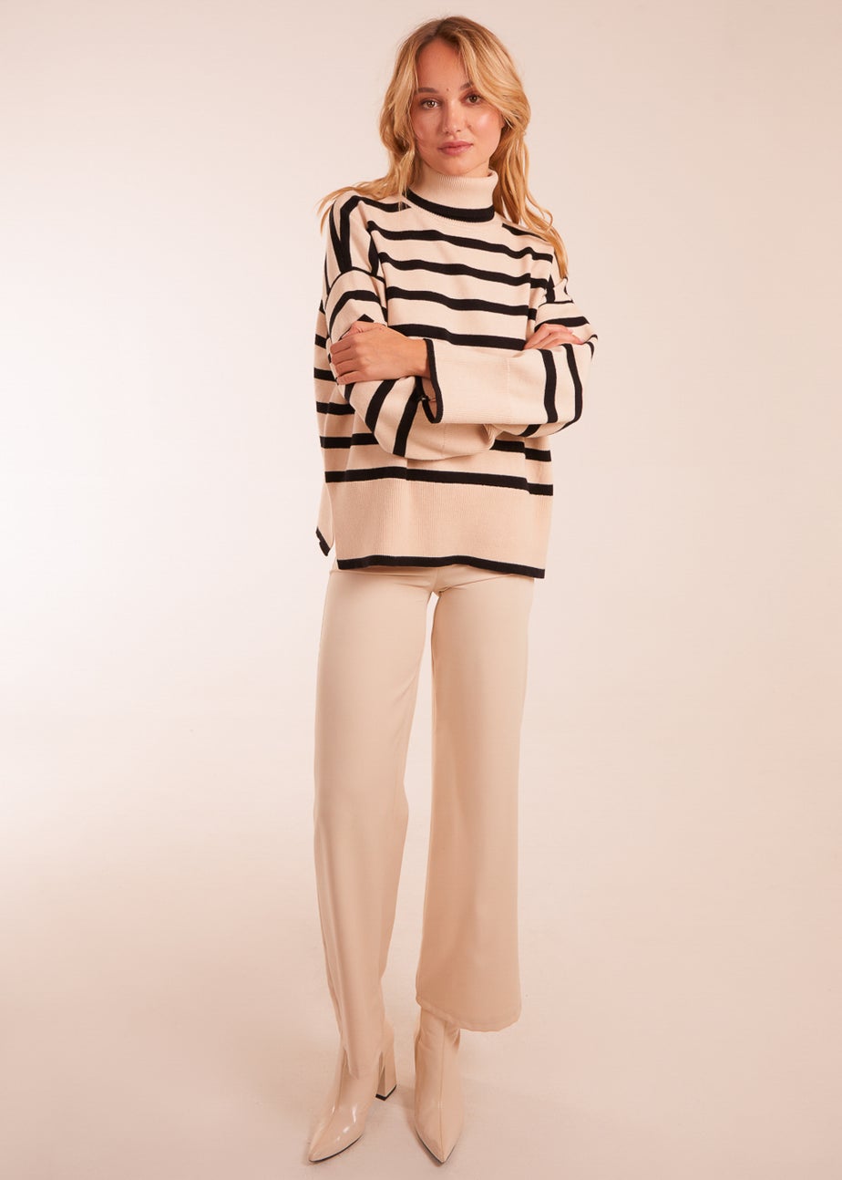 Blue Vanilla Stone Wide Stripe Roll Neck Jumper