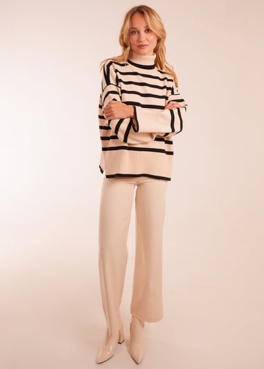 Blue Vanilla Stone Wide Stripe Roll Neck Jumper
