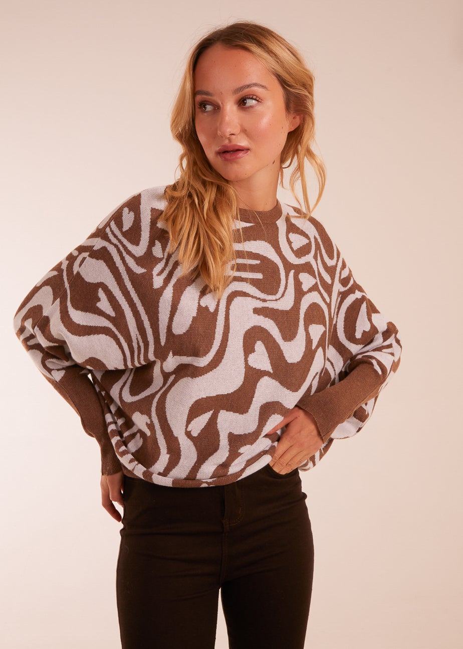 Blue Vanilla Mocha Geometric Swirl Batwing Jumper