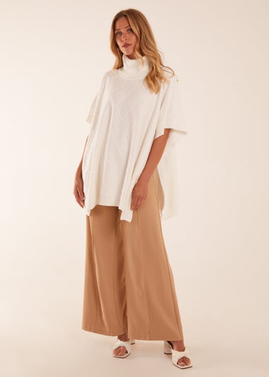 Blue Vanilla Cream Check High Neck Poncho