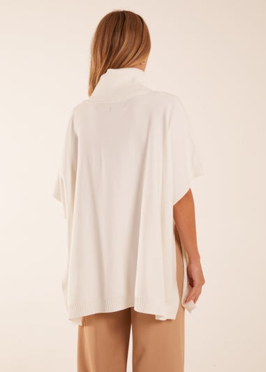 Blue Vanilla Cream Check High Neck Poncho