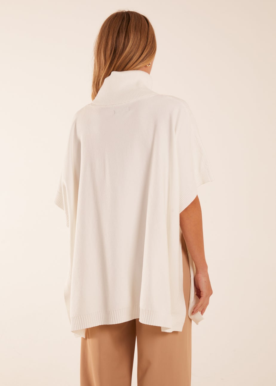 Blue Vanilla Cream Check High Neck Poncho