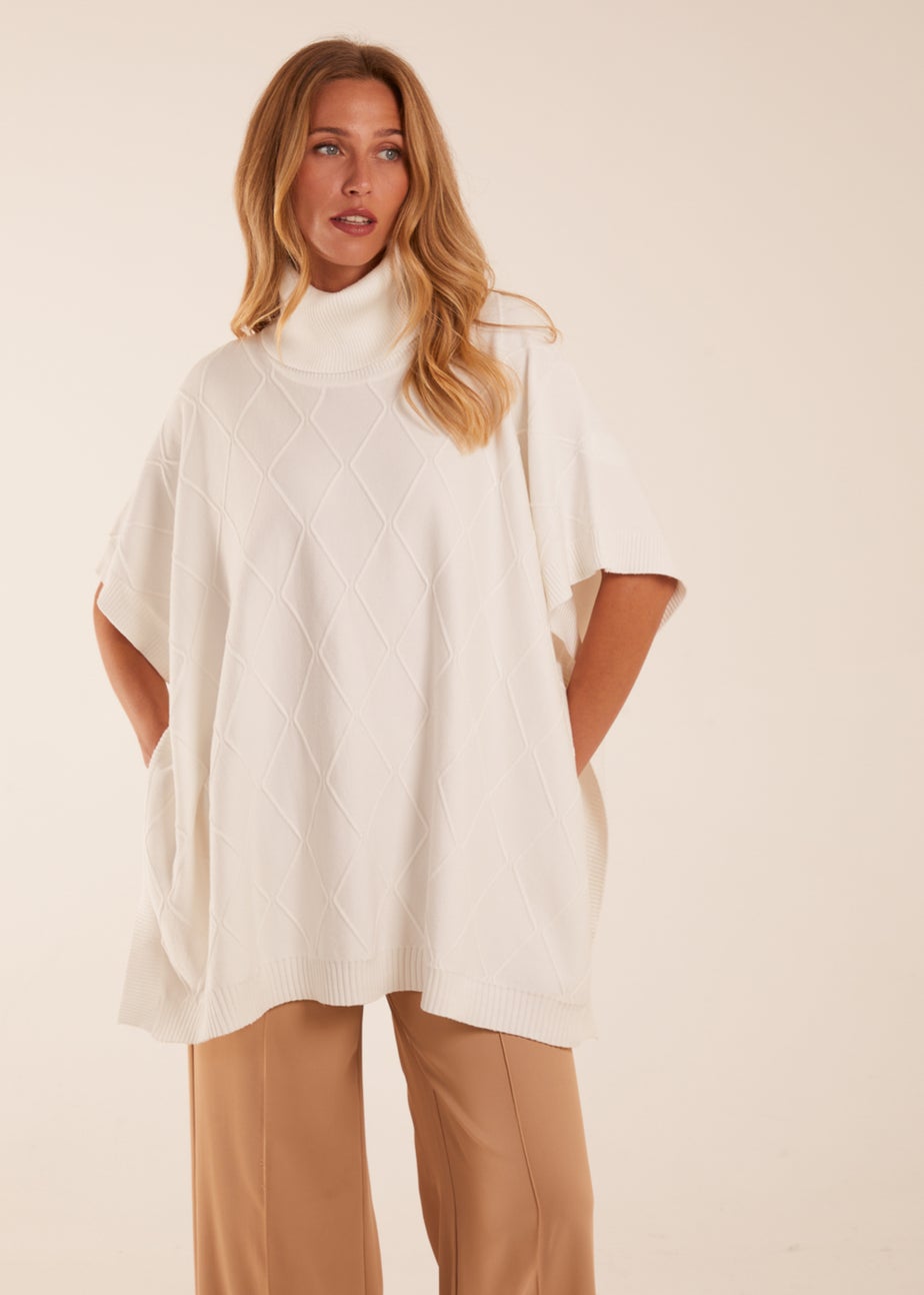 Blue Vanilla Cream Check High Neck Poncho
