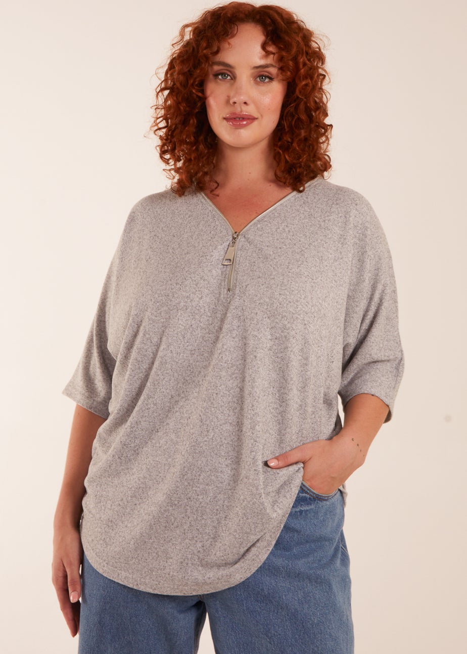 Blue Vanilla Grey Curve Zip Front Top