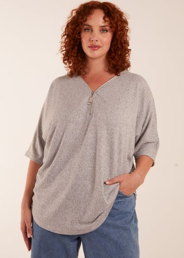 Blue Vanilla Grey Curve Zip Front Top
