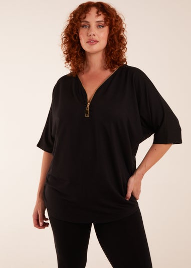 Blue Vanilla Black Curve Zip Front Top