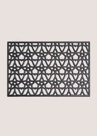 Black Heart & Star Rubber Doormat